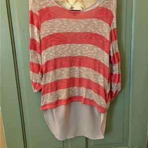 HeartSoul Coral and Gray Striped Long Sleeve Tee